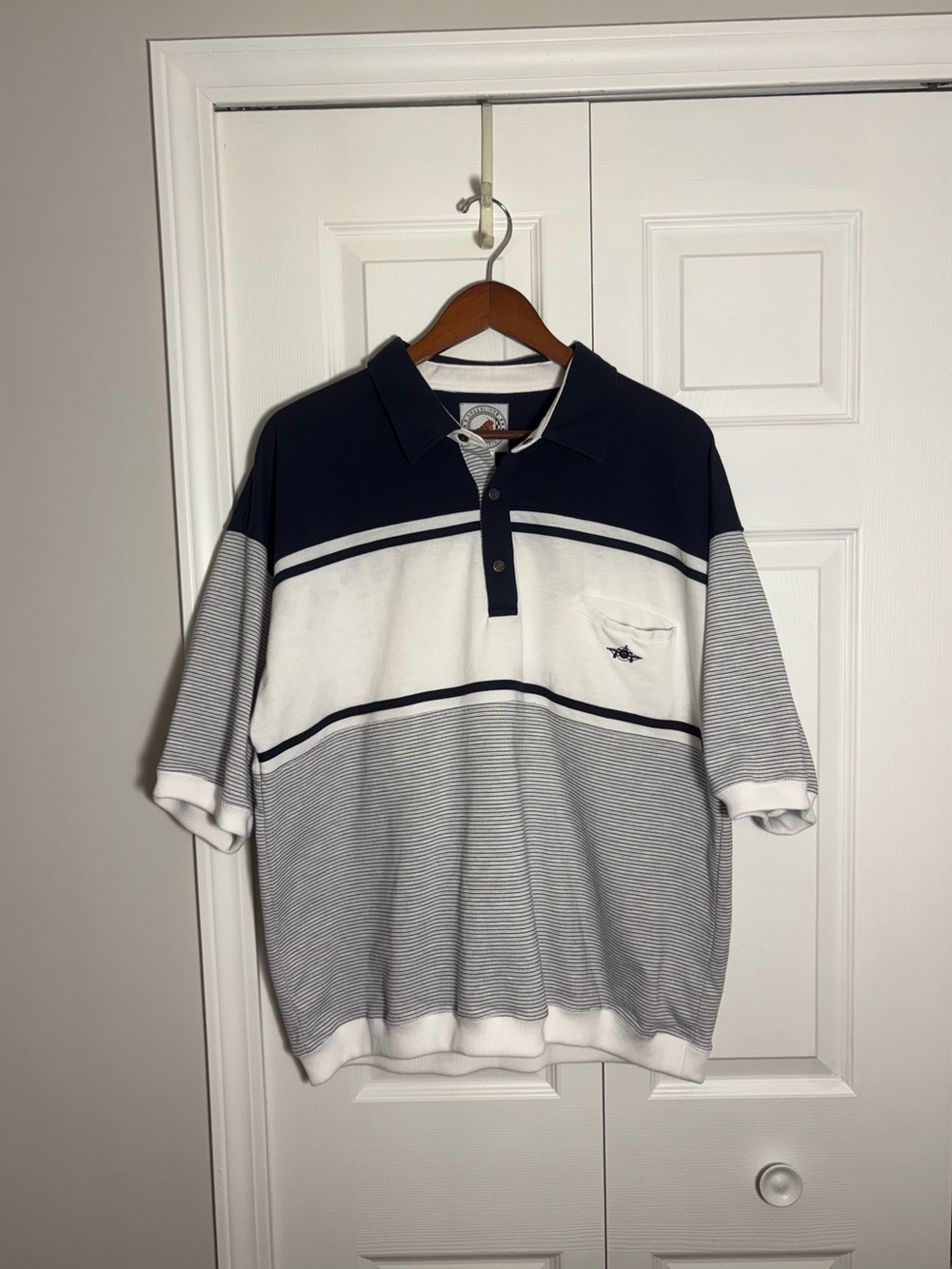 Vtg Greenline International Men's 2XL Navy/White Striped Golf Polo Shirt